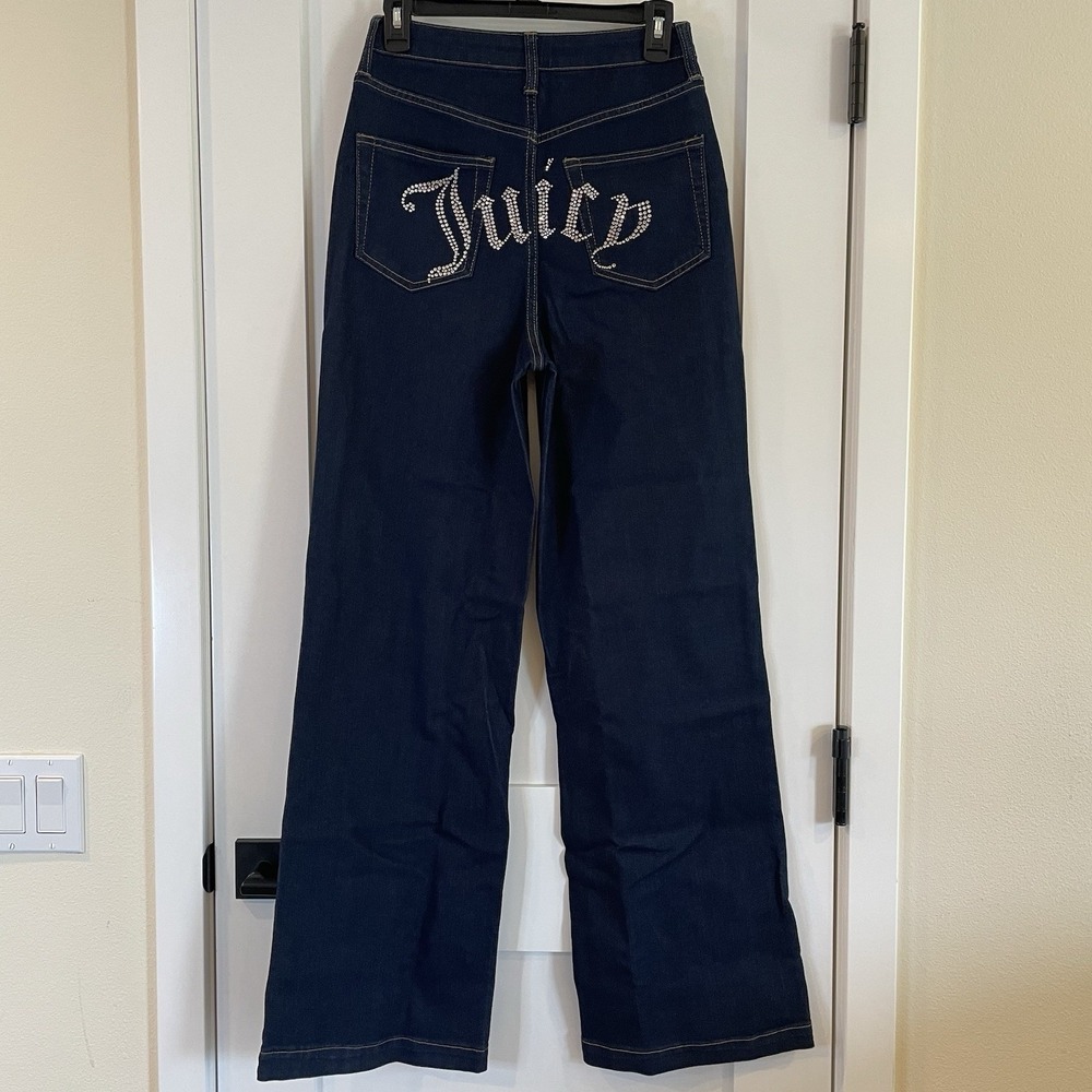 NWT Juicy Couture Women Jeans 7 28 Lunita Wide Leg Dark Wash High Rise Relaxed